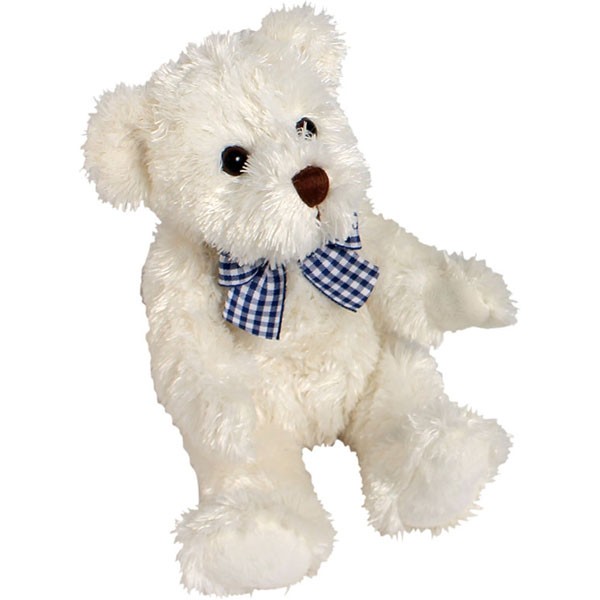 Classic Bär, mit blauer-weißer Schleife, weiß, 12cm