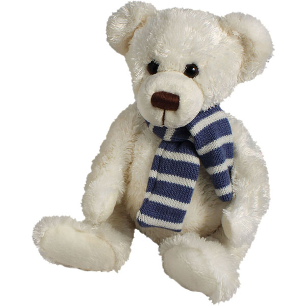 Classic Bär, mit Schal blau, weiß, 22cm