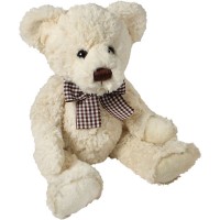 Classic Bär, sitzend mit braun-weißer Schleife, weiß, 22cm 4016833126172